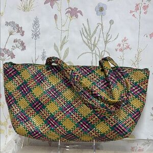 Woven Multi-Color Pandan Straw Tote Bag - Stylish Summer Carryall